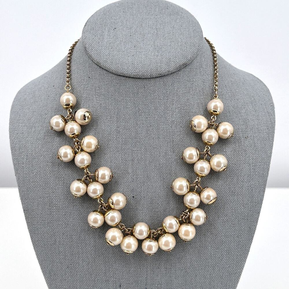 J.Crew Necklace Simulated Pearl Gold Tone Dangle Cha Cha Style 18 Inch